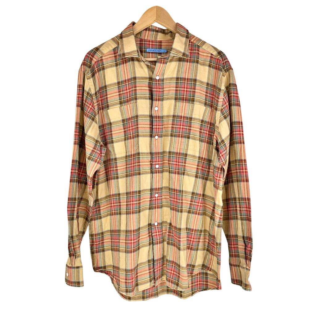 J. MCLAUGHLIN Glenmere Woven Tan/Brown Plaid Flannel Button-Down Shirt Size XL